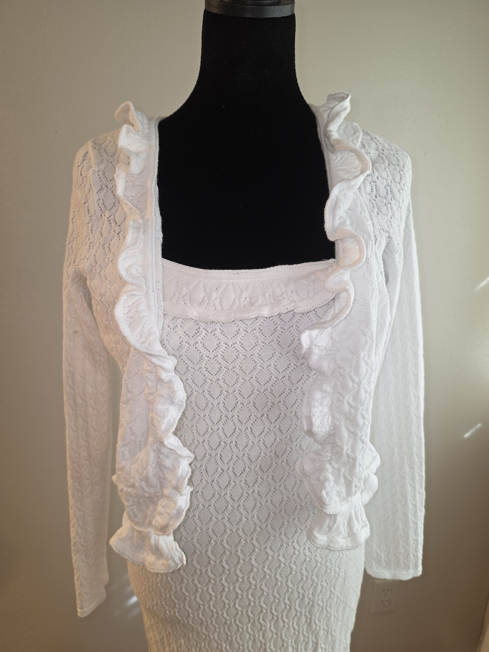 White Ruffle Dress Cardigan Set - Picture 4 of 10